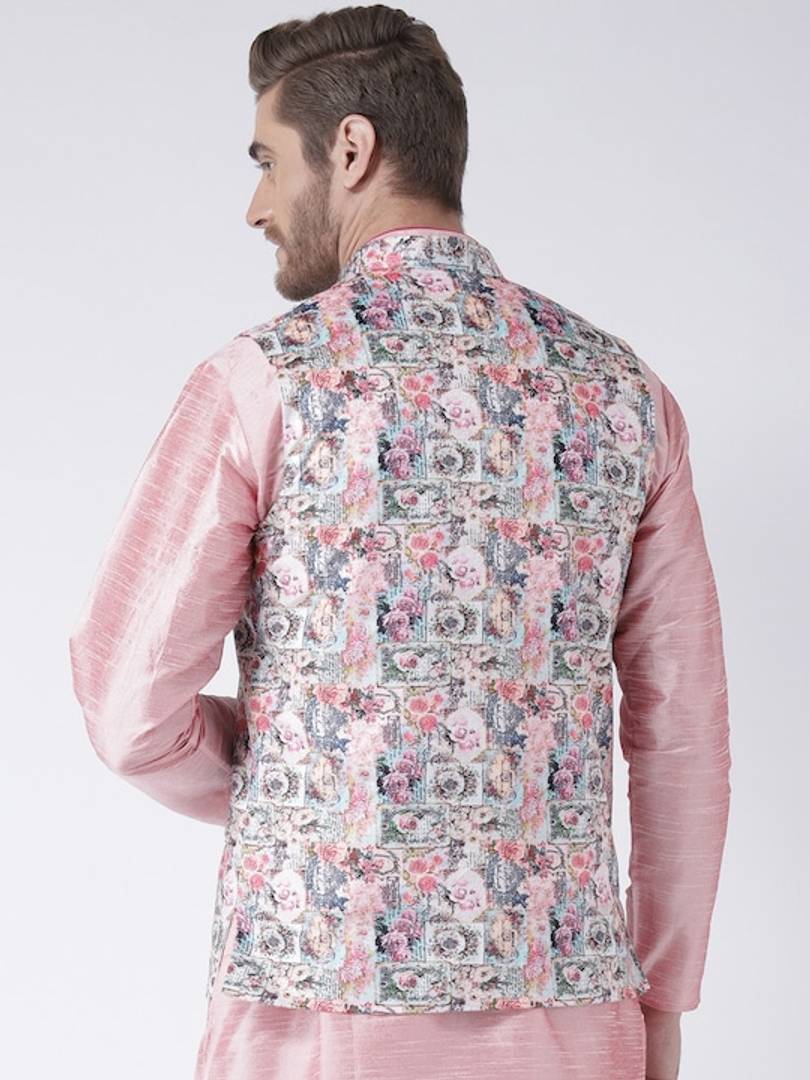 Men's Multicoloured 
Cotton Blend
 Printed Nehru Jackets